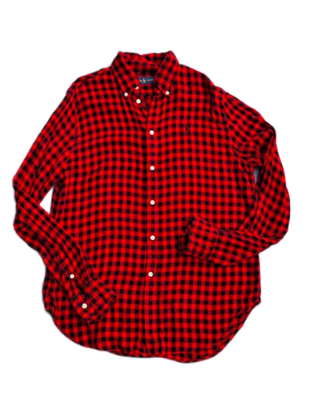Ralph Lauren Red Black Plaid Viscose Button Down Classic Shirt Size M